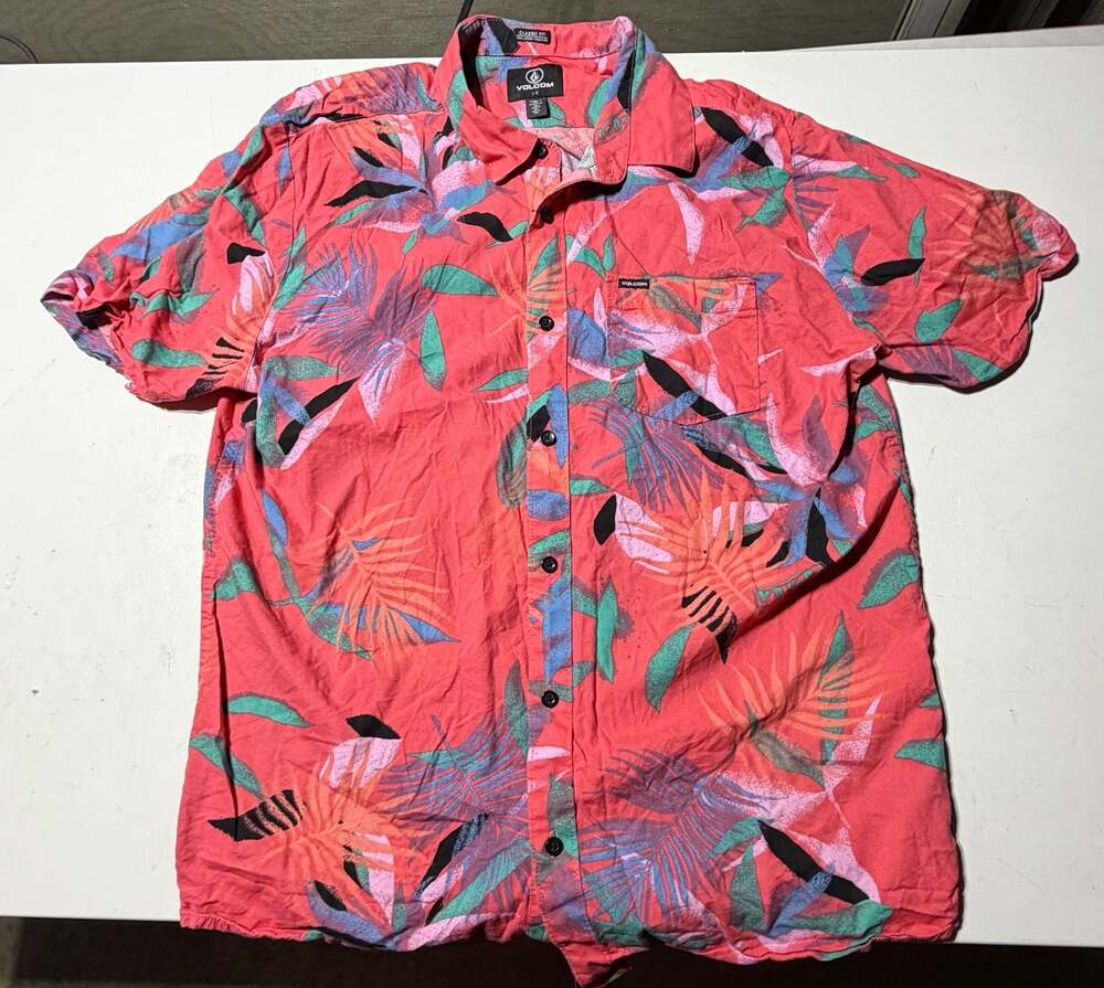 Volcom Classic Fit Tropical Floral Short Sleeve Button Down Shirt Size Large